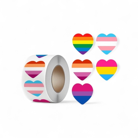 500 sticker LGBT nhãn dán trái tim đa sắc 1 Inch
