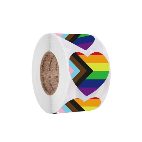 Cuộn 500 Sticker Trái Tim Cầu Vồng LGBT Progress Pride ( 2.5cm / 1 inch )