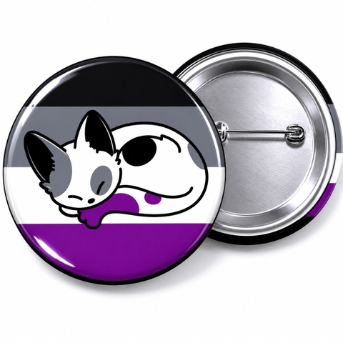 Huy Hiệu LGBT 44mm Cờ Vô Tính (Asexual) - Hình Mèo Cuộn Tròn Đáng Yêu