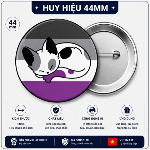 Huy Hiệu LGBT 44mm Cờ Vô Tính (Asexual) - Hình Mèo Cuộn Tròn Đáng Yêu