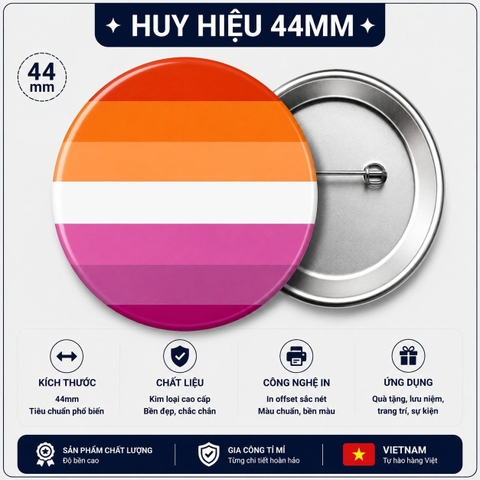Huy hiệu LGBT Lesbian 7 sọc (Cờ Đồng tính nữ truyền thống) 44mm