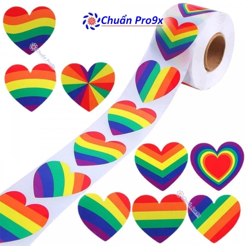 250 Sticker LGBT trái tim đa sắc cầu vồng