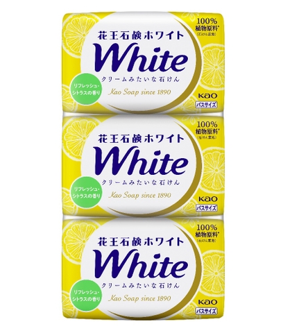 Set 3 xà phòng Kao White dưỡng trắng 130g (Vàng - Hương Cam quýt)