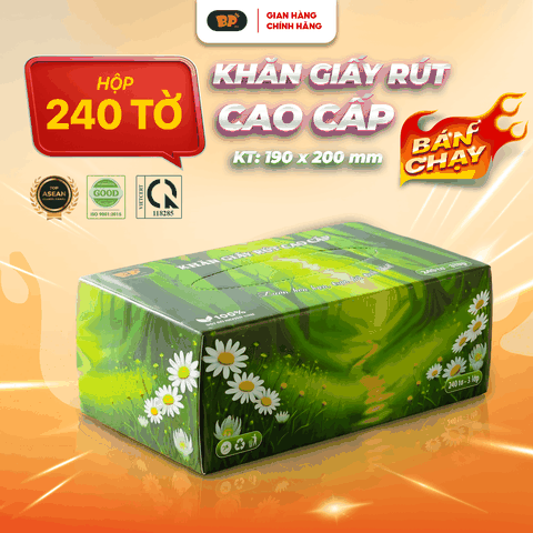 Khăn Giấy Rút Cao Cấp BP Tissue Hộp 240 Tờ 100% Bột Giấy Nguyên Sinh Thấm Hút Tốt An Toàn Cho Da