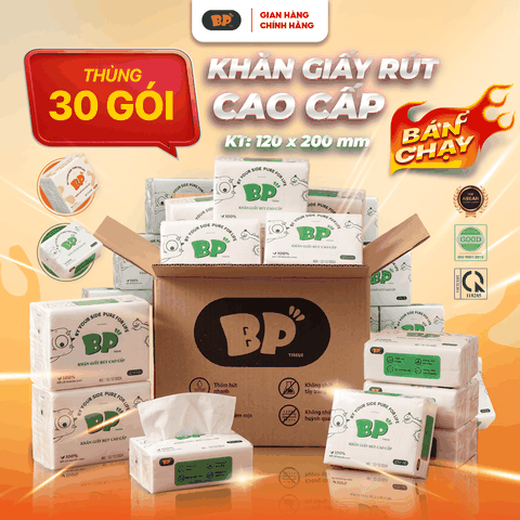 Thùng 30 Gói Giấy Rút Cao Cấp BP Tissue 270 Tờ Chất Liệu Nguyên Sinh Mềm Mịn An Toàn Cho Da