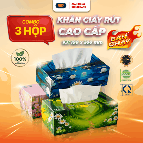 Khăn Giấy Rút Cao Cấp BP Tissue Hộp 240 Tờ 100% Bột Giấy Nguyên Sinh Thấm Hút Tốt An Toàn Cho Da