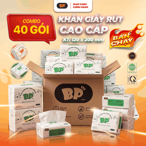 Thùng 40 Gói Giấy Rút Cao Cấp BP Tissue 270 Tờ Chất Liệu Nguyên Sinh Mềm Mịn An Toàn Cho Da