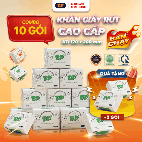 Mua 10 Tặng 2 Gói Khăn Giấy Rút BP Tissue Gói 270 Tờ 3 Lớp Dày Mềm Thấm Hút Nhanh Thiết Kế Tiện Lợi