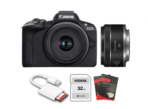Canon EOS R50 + Kèm Kit Lens 18-45mm + RF 50mm f/1.8 STM (Chính hãng)