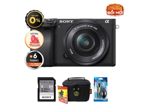 Sony a6400 +  Kèm Kit Lens 16-50mm (Chính hãng) (Thẻ Nhớ 64GB + Túi Máy Ảnh + Bộ Vệ Sinh)