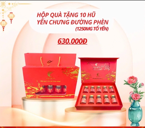 Hộp quà 10 hũ yến chưng sẵn đường phèn 1250mg tổ yến