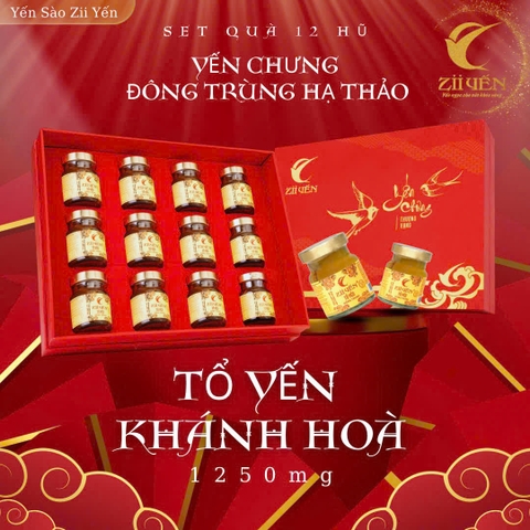 Hộp quà 12 hũ yến chưng đông trùng hạ thảo 1250mg