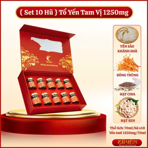 Hộp quà 10 hũ yến chưng sẵn đường phèn 1250mg tổ yến