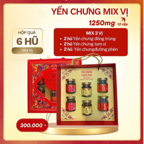 Hộp quà 6 hũ yến chưng mix vị 1250mg tổ yến