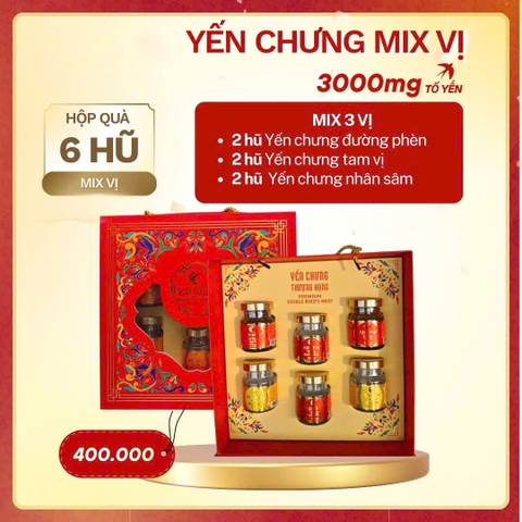 Hộp quà 6 hũ mix vị yến chưng thượng hạng 3000mg