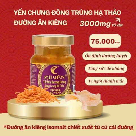 Yến chưng Đông Trùng HT - Đường ăn kiêng 3000mg Tổ Yến