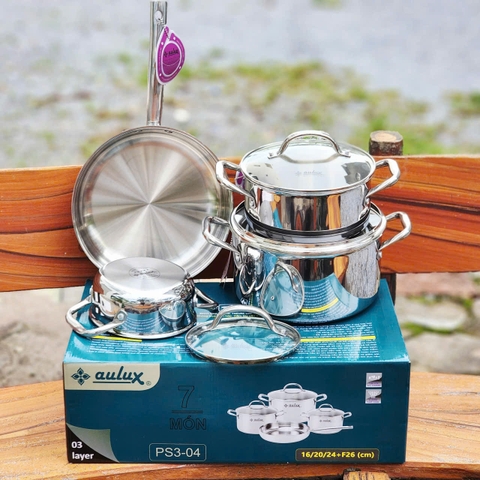Bộ Nồi Inox Liền Khối 3 Lớp Aulux PS3-04: Tinh Hoa Bếp Việt - Sang Trọng & Bắt Từ Siêu Tốc