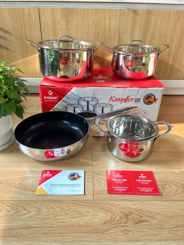 Bộ 4 Món Nồi Chảo Inox 3 Lớp Liền Đáy Kalpen Kampfer KF2