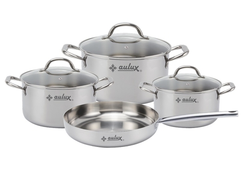 Bộ nồi 4 món inox 304 liền khối, 3 nồi 16-20-24cm và 1 chảo 26cm AULUX PS3-04