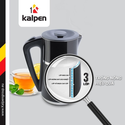 Ấm Đun Nước Siêu Tốc 3 Lớp Inox 304 Kalpen KK33 Dung Tích 1.7L Công Suất 2200W