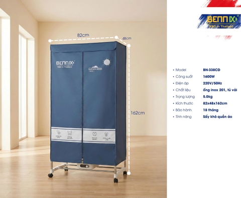 Tủ sấy quần áo máy sấy quần áo  BENNIX BN-338CD, Bảo hành 18 tháng