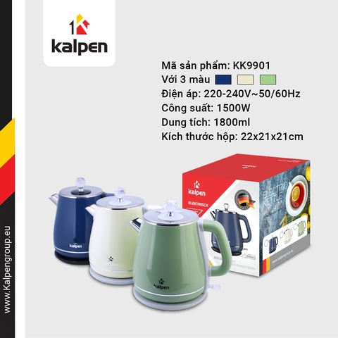 Ấm đun nước siêu tốc Kalpen sắc màu KK9901 dung tích 1.8 lít