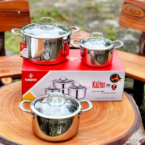 Bộ nồi Inox 304 đúc liền khối Kalpen Kazler-KZ1 - 3 chiếc 16-20-24cm