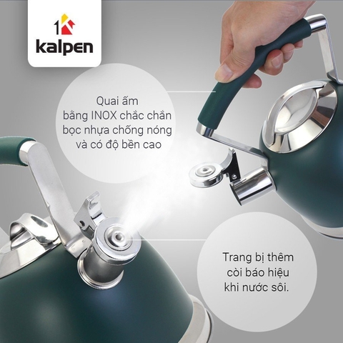 (CÒI BÁO SÔI ) Ấm đun nước inox 304, 5 đáy Kalpen KK02- 2,5Lít,