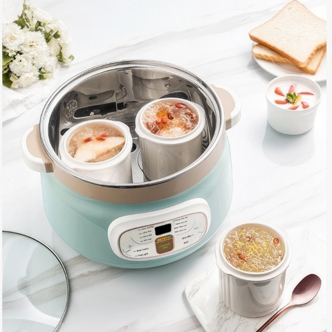 Nồi nấu chậm cách thủy, Có Xửng hấp Bennix BN-22CWG  2.2 lít, 4 Thố sứ