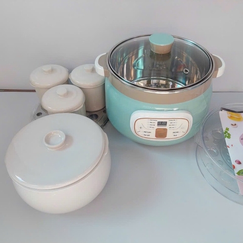 Nồi nấu chậm cách thủy, Có Xửng hấp Bennix BN-22CWG  2.2 lít, 4 Thố sứ