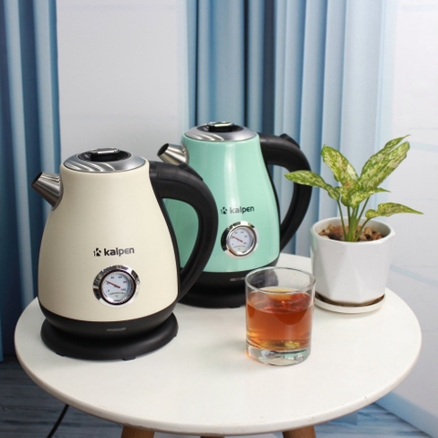 Ấm siêu tốc inox Kalpen KK91 Phong cách Retro có đồng hồ hiển thị nhiệt độ