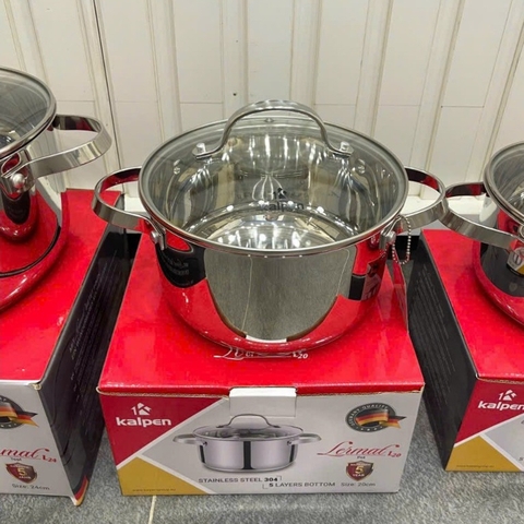 Nồi Lẻ Inox 5 đáy Đủ Kích Cỡ Kalpen Lermat L16S-L18-L20-L24-16/18/20/24Cm
