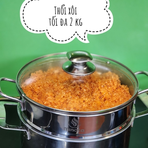 Xửng hấp 3 tầng inox có nắp vung kính MINATA