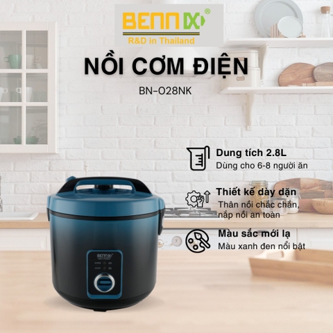 Nồi cơm điện 6-8 người ăn,dung tích 2,8 lít- Hàng chính hãng BENNIX bảo hành 12 tháng
