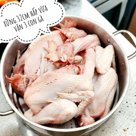 Xửng hấp 3 tầng inox có nắp vung kính MINATA