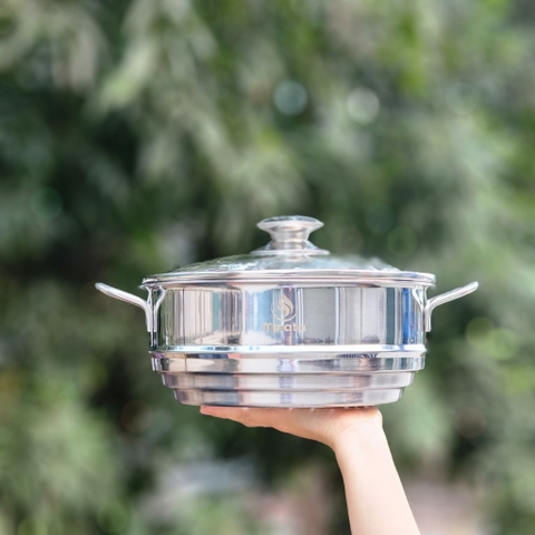 Bộ nồi 4 món inox 1 lớp: 3 Nồi 16-20-24cm và 1 xửng hấp 3 tầng 24cm Minata MPS1820-FL