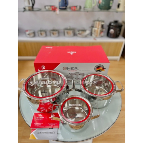 Bộ Nồi 3 Món Inox Liền khối Kalpen Emer EM1, Size 16-20-24Cm