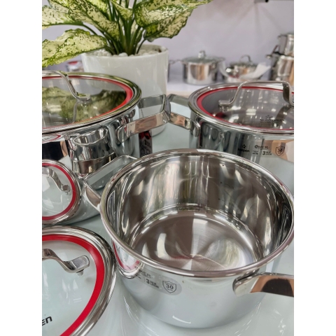 Bộ Nồi 3 Món Inox Liền khối Kalpen Emer EM1, Size 16-20-24Cm