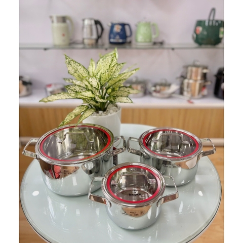 Bộ Nồi 3 Món Inox Liền khối Kalpen Emer EM1, Size 16-20-24Cm