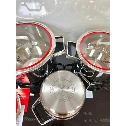 Bộ Nồi 3 Món Inox Liền khối Kalpen Emer EM1, Size 16-20-24Cm