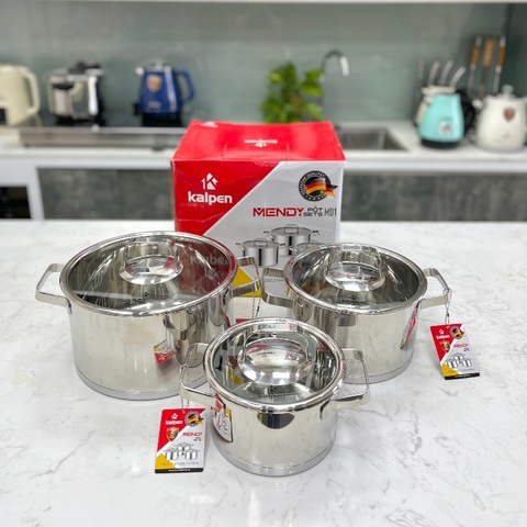 Bộ nồi inox 304 cao cấp 5 đáy Kalpen Mendy - MD1, Size 16-20-24Cm