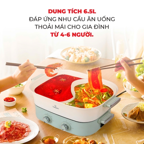 Bếp nướng lẩu 2 ngăn đa năng Kalpen PP66 2200w - 6,5 lít
