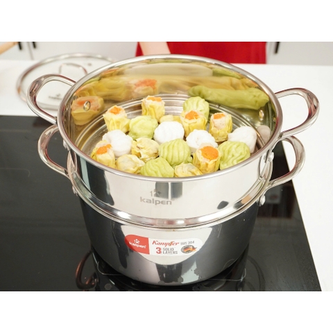 Bộ nồi 5 món inox liền khối, 3 nồi 16-20-24cm, 1 chảo 24cm, 1 xửng hấp 24cm KALPEN KF3