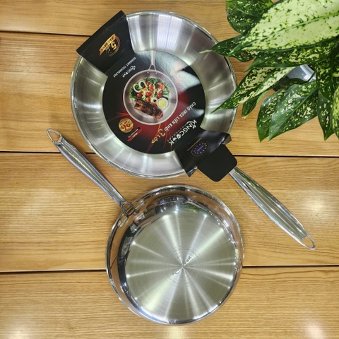 Chảo inox 304 liền khối đủ size 20/ 24/ 26/ 28/ 30cm KINGCOOK KPA1680-20/24/26/28