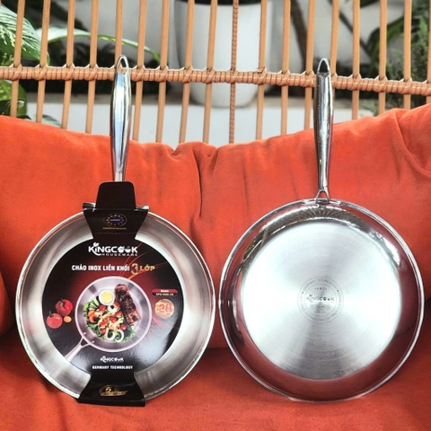 Chảo inox 304 liền khối đủ size 20/ 24/ 26/ 28/ 30cm KINGCOOK KPA1680-20/24/26/28