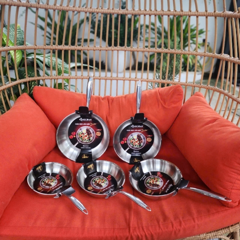 Chảo inox 304 liền khối đủ size 20/ 24/ 26/ 28/ 30cm KINGCOOK KPA1680-20/24/26/28