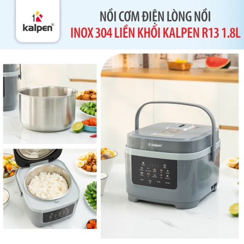 Nồi nấu đa năng lòng nồi inox 304 dung tích 1,8L, 10 chế độ nấu KALPEN R13, Bảo hành 2 năm