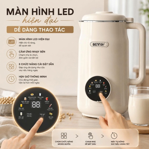 Máy làm sữa hạt xay nấu đa năng BENNIX BN-826K, Dung tích 1,5L, Bảo hành 24 tháng