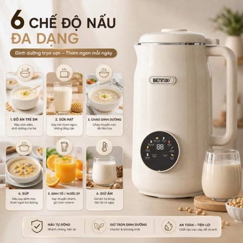 Máy làm sữa hạt xay nấu đa năng BENNIX BN-826K, Dung tích 1,5L, Bảo hành 24 tháng