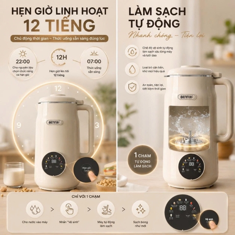 Máy làm sữa hạt xay nấu đa năng BENNIX BN-826K, Dung tích 1,5L, Bảo hành 24 tháng